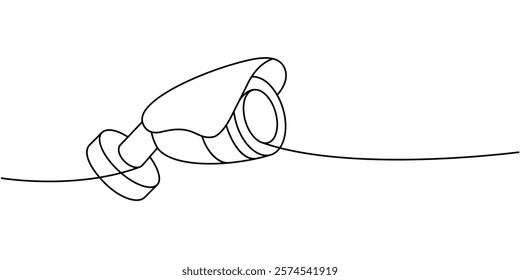 Video camera one line continuous drawing. Security surveillance system. Vector illustration