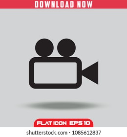 Video Camera. Outline . Flat Icon Vector isolated design. Grey Background