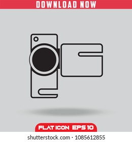 Video Camera. Outline . Flat Icon Vector isolated design. Grey Background