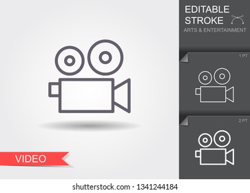 Video camera. Outline icon with editable stroke. Linear symbol