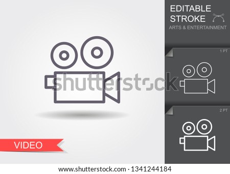 Video camera. Outline icon with editable stroke. Linear symbol