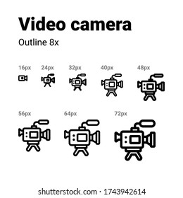 Video camera outline icon eight sizes