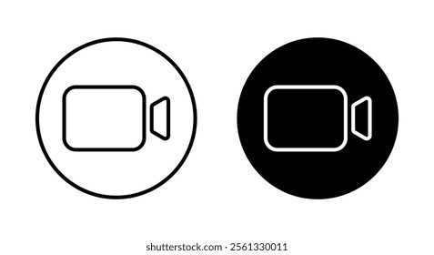 Video camera outline icon on black circle. Social media call sign symbol