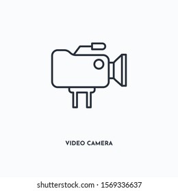 Video camera outline icon. Simple linear element illustration. Isolated line Video camera icon on white background. Thin stroke sign can be used for web, mobile and UI.