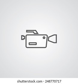 video camera outline thin symbol, dark on white background, logo editable, creative template 