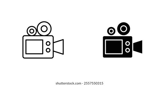 Video camera outlined and solid icon vector collection.