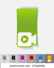 video camera paper sticker with shadow. Vector illustration