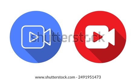 Video camera with play button icon with long shadow