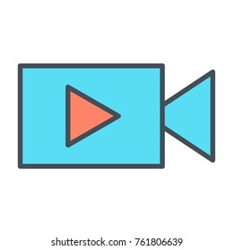 Video camera with play button line icon. 96x96 vector symbol isolated on white background