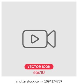 Video Camera With Play Button Vector Icon Illustration For Web And Mobile Application.Ui/Ux.Abstract Icon Vector Design Template Of Video Camera.