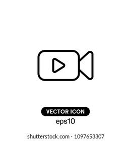 Video Camera With Play Button Vector Icon Illustration For Web And Mobile Application.Ui/Ux.Abstract Icon Vector Design Template Of Video Camera.White Backround.Premium Quality.