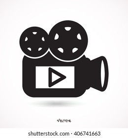 Video camera, play icon, vector illustration. Flat design style