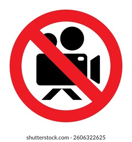 Video camera is prohibited. Video not allowed zone. No camcorder sign. Stop taking movie symbol.

