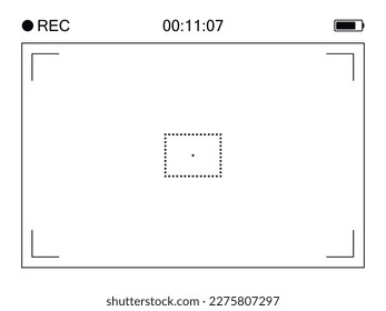 Video camera recording viewfinder. Vector illustration of video filming or shooting camera recording display.
