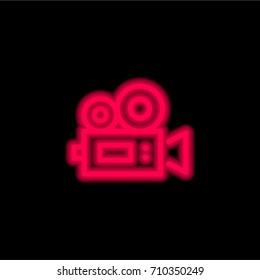 Video camera red glowing neon ui ux icon. Glowing sign logo vector