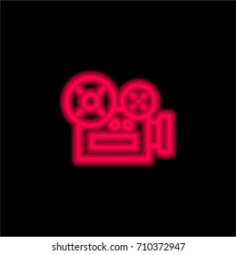 Video camera red glowing neon ui ux icon. Glowing sign logo vector