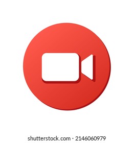 video camera red rounded vector icon, white background, button, sticker, bright icons