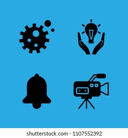 video camera, responsible energy use, bacteria and bell icons vector in sample icon set for web and graphic design