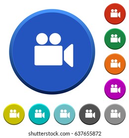 Video camera round color beveled buttons with smooth surfaces and flat white icons