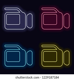 Video camera with screen. Set of neon sign. Casino style on dark background. Seamless pattern