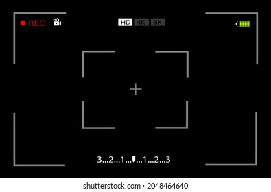 The video camera screen settings template. Digital camera interface. Black background. Vector illustration.
