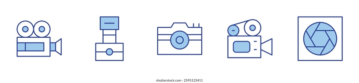 video camera, camera shutter, camera. Camera Icon vector illustration. Line Duotone style. Editable stroke.