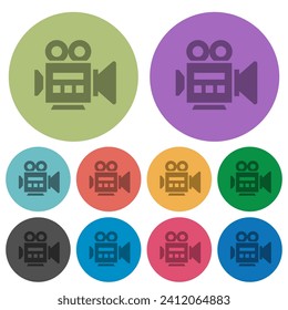 Video camera side view darker flat icons on color round background