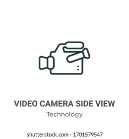 Video camera side view outline vector icon. Thin line black video camera side view icon, flat vector simple element illustration from editable technology concept isolated stroke on white background
