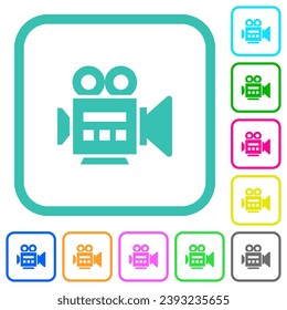 Video camera side view vivid colored flat icons in curved borders on white background