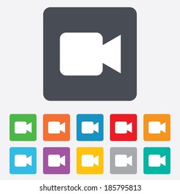 Video camera sign icon. Video content button. Rounded squares 11 buttons. Vector