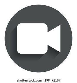 Video camera sign icon. Video content button. Circle flat button with shadow. Modern UI website navigation. Vector