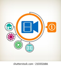 Video camera sign icon. Video content button. Flat design for the web, print, banner, advertising.