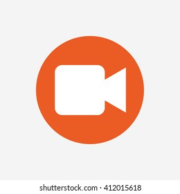 Video camera sign icon. Video content button. Orange circle button with icon. Vector