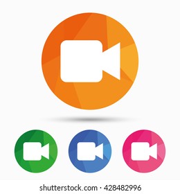 Video camera sign icon. Video content button. Triangular low poly button with flat icon. Vector