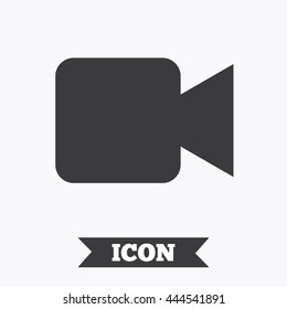 Video camera sign icon. Video content button. Graphic design element. Flat video camera symbol on white background. Vector
