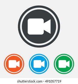 Video camera sign icon. Video content button. Graphic design web element. Flat video camera symbol on the round button. Vector