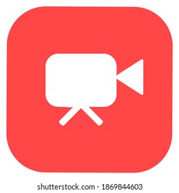 Video camera silhouette square icon. Movie recording button. Digital camcorder badge. Filming equipment thin line illustration. Multimedia contour symbol. Vector isolated outline drawing