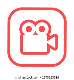 Video camera silhouette square icon. Movie recording button. Digital camcorder badge. Filming equipment thin line illustration. Multimedia contour symbol. Vector isolated outline drawing