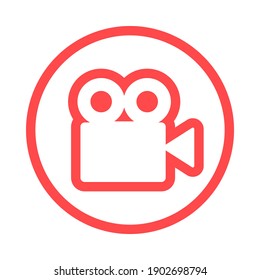 Icono cuadrado de silueta de cámara de vídeo. Botón de grabación de película. Tarjeta de camcorder digital. Ilustración de la línea delgada del equipo de filmación. Símbolo de contorno multimedia. Dibujo de contorno aislado del vector