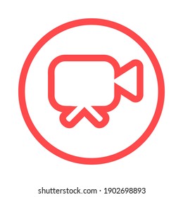 Video camera silhouette square icon. Movie recording button. Digital camcorder badge. Filming equipment thin line illustration. Multimedia contour symbol. Vector isolated outline drawing