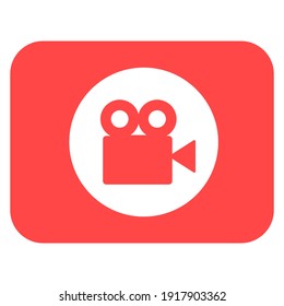 Video camera silhouette square icon. Movie recording button. Digital camcorder badge. Filming equipment thin line illustration. Multimedia contour symbol. Vector isolated outline drawing