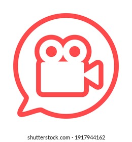 Video camera silhouette square icon. Movie recording button. Digital camcorder badge. Filming equipment thin line illustration. Multimedia contour symbol. Vector isolated outline drawing