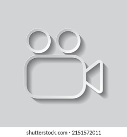 Video camera simple icon. Flat design. Paper style with shadow. Gray background.ai