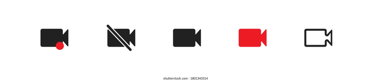 Video camera, simple symbol set. Movie film concept icon in vector flat style.