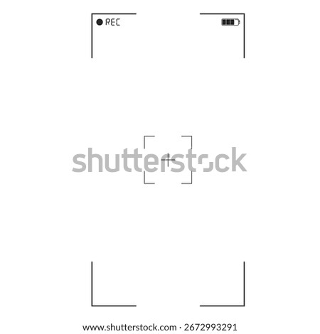 Video camera or smartphone vertical viewfinder overlay frame with blank recording screen display as an isolated vector