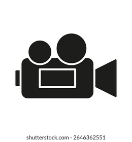 Video Camera Solid Icon. Filmmaking, Video Production, And Cinematography Silhouette Symbol. Media And Entertainment Industry. Isolated Vector Illustration.
