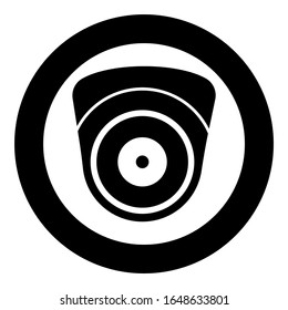 Cámara de vídeo Seguimiento de videocámaras esféricas Dispositivo de vigilancia Dispositivo de vigilancia CCTV Icono de concepto seguro en color negro circular ilustración vectorial de estilo plano