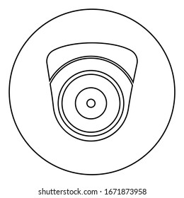 Cámara de vídeo Seguimiento de videocámaras esféricas Dispositivo de vigilancia Dispositivo de vigilancia CCTV Icono de concepto seguro en el contorno circular negro ilustración vectorial de color plano imagen