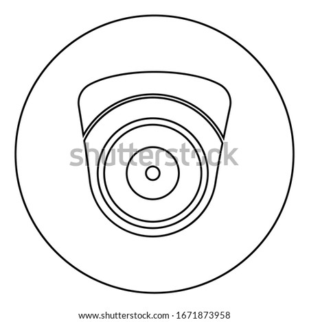 Video camera Spherical camcorder tracking Appliance monitoring Surveillance device CCTV Secure concept icon in circle round outline black color vector illustration flat style image