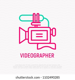 Video camera thin line icon. Modern vector illustration for videographer logo.